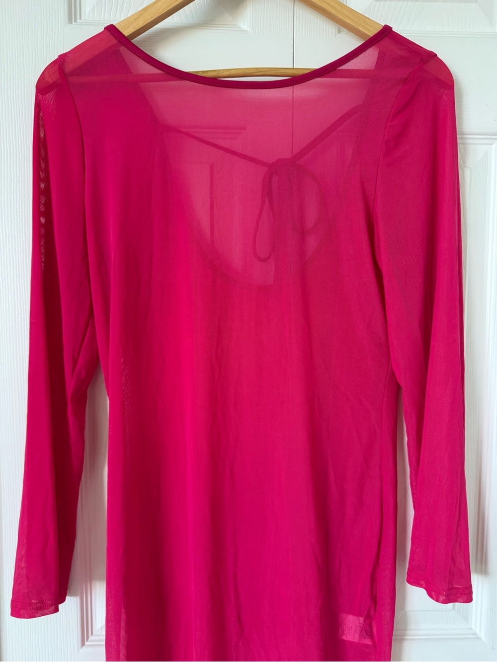 XL swim sheer mesh cover up SHEIN Hot Pink dress Long-Sleeve Swim Coverup